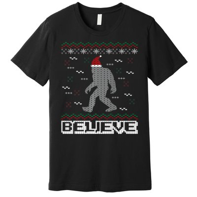 I Believe In Bigfoot Santa Claus Ugly Christmas Sweater Premium T-Shirt