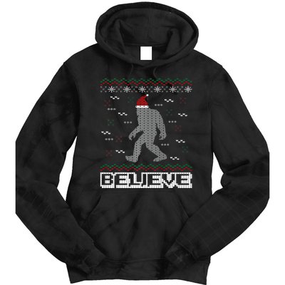 I Believe In Bigfoot Santa Claus Ugly Christmas Sweater Tie Dye Hoodie