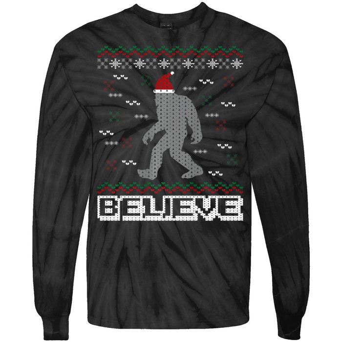 I Believe In Bigfoot Santa Claus Ugly Christmas Sweater Tie-Dye Long Sleeve Shirt