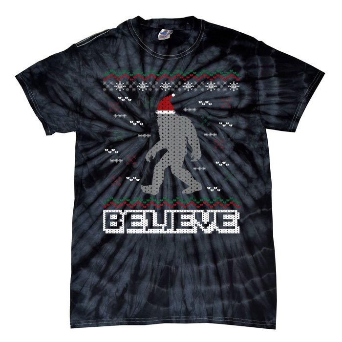 I Believe In Bigfoot Santa Claus Ugly Christmas Sweater Tie-Dye T-Shirt