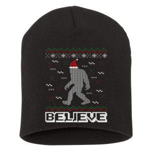 I Believe In Bigfoot Santa Claus Ugly Christmas Sweater Short Acrylic Beanie