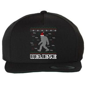 I Believe In Bigfoot Santa Claus Ugly Christmas Sweater Wool Snapback Cap