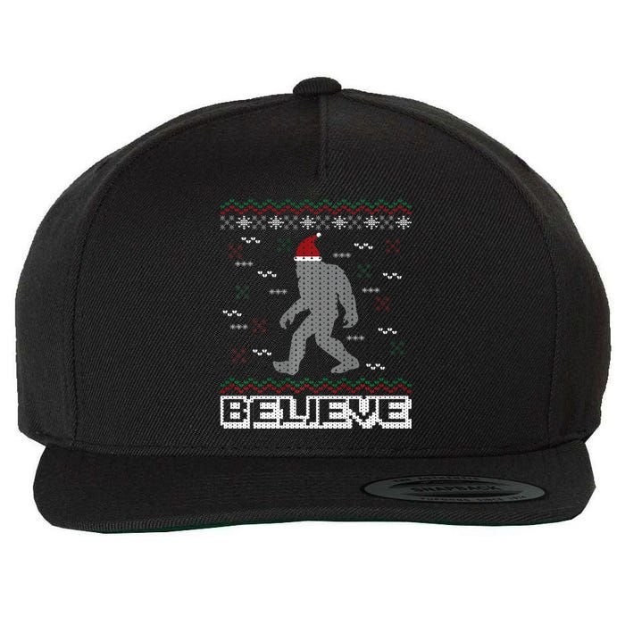 I Believe In Bigfoot Santa Claus Ugly Christmas Sweater Wool Snapback Cap