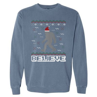 I Believe In Bigfoot Santa Claus Ugly Christmas Sweater Garment-Dyed Sweatshirt