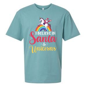 I Believe In Santa And Unicorns Holiday Gift Christmas Cool Gift Sueded Cloud Jersey T-Shirt