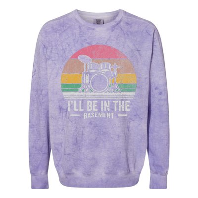 ILl Be In The Basement Drums Retro Colorblast Crewneck Sweatshirt