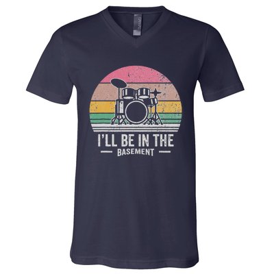 ILl Be In The Basement Drums Retro V-Neck T-Shirt