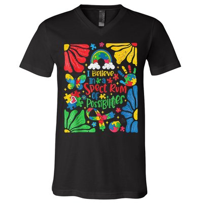 I Believe In A Spectrum Of Possibilities Autism Awareness V-Neck T-Shirt