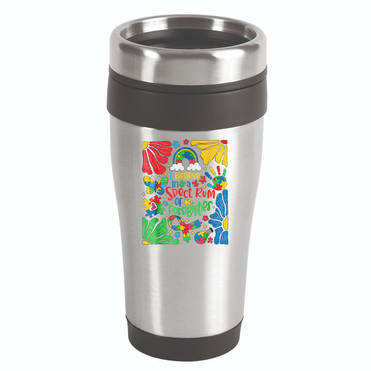 I Believe In A Spectrum Of Possibilities Autism Awareness 16oz Travel Tumbler