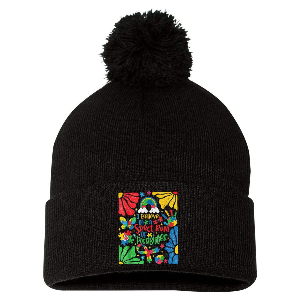 I Believe In A Spectrum Of Possibilities Autism Awareness Pom Pom 12in Knit Beanie