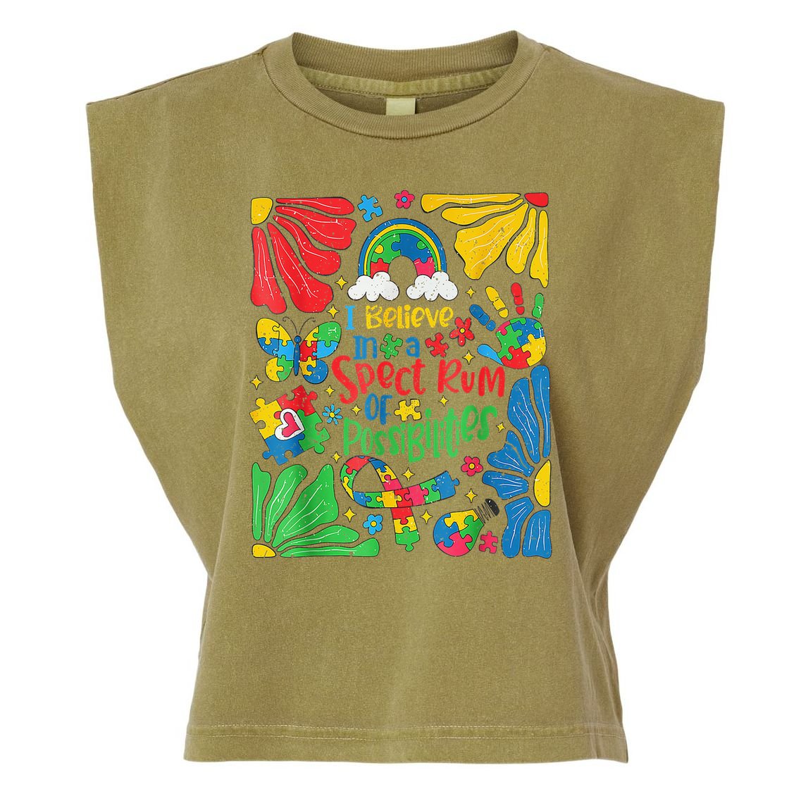 I Believe In A Spectrum Of Possibilities Autism Awareness Garment-Dyed Women's Muscle Tee