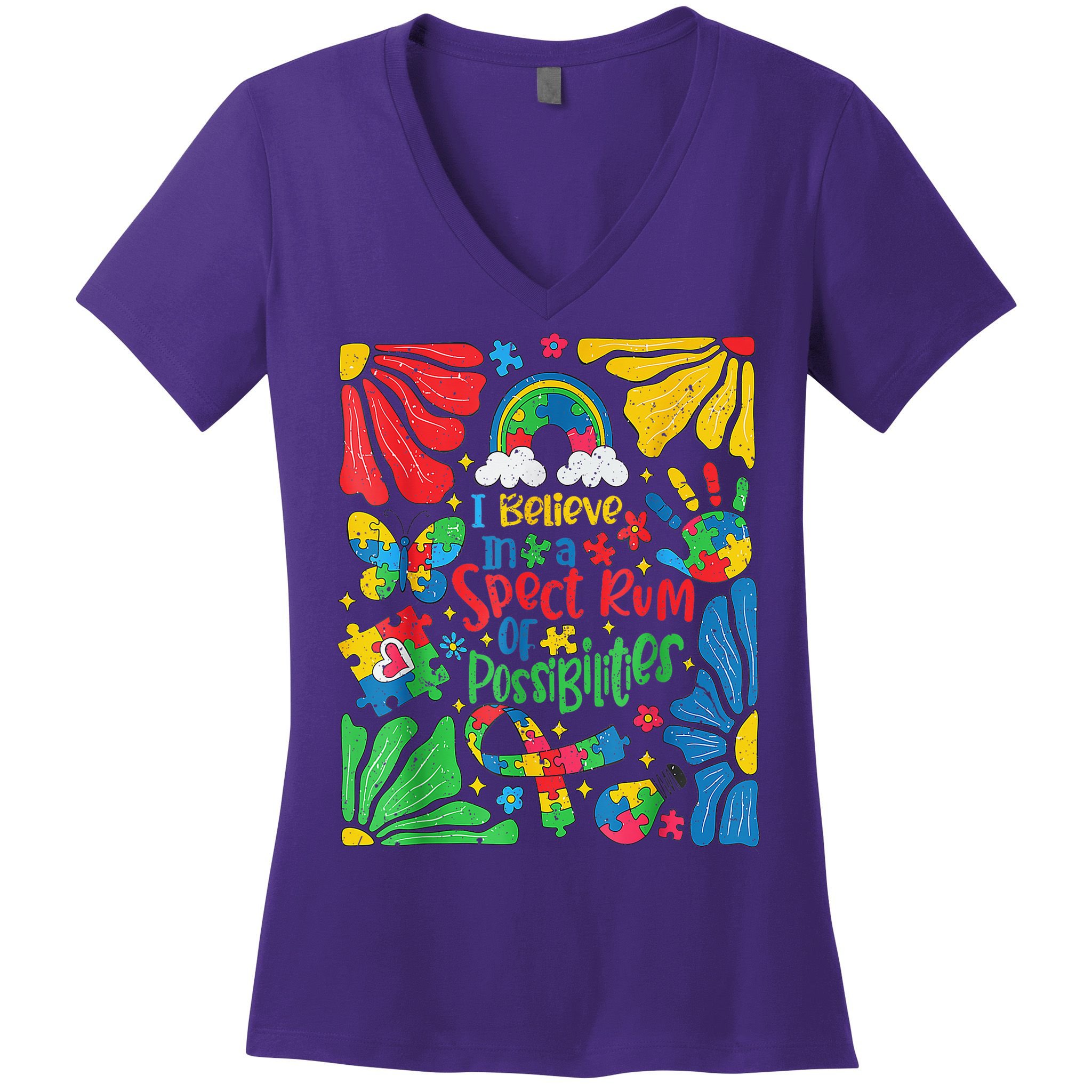 I Believe In A Spectrum Of Possibilities Autism Awareness Women's V-Neck T-Shirt