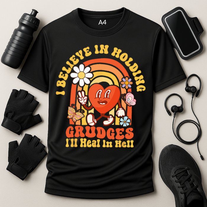 I Believe In Holding Grudges Ill Heal In Hell Rainbow Heart Cooling Performance Crew T-Shirt