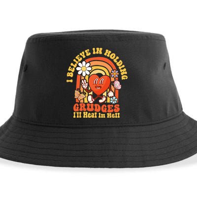 I Believe In Holding Grudges Ill Heal In Hell Rainbow Heart Sustainable Bucket Hat
