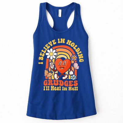 I Believe In Holding Grudges Ill Heal In Hell Rainbow Heart Womens Tank Top