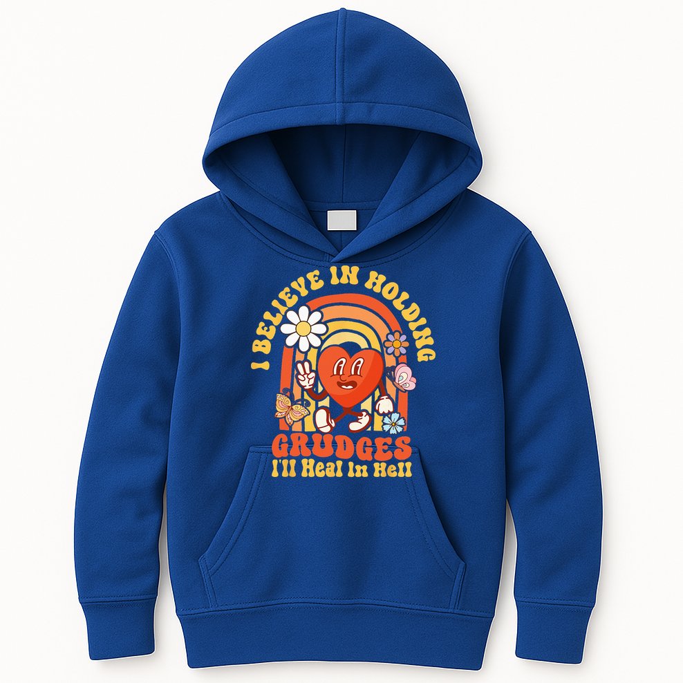 I Believe In Holding Grudges Ill Heal In Hell Rainbow Heart Kids Hoodie