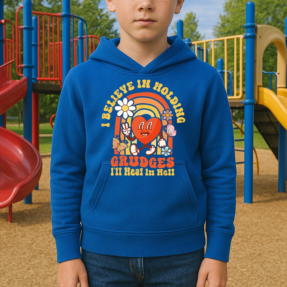 I Believe In Holding Grudges Ill Heal In Hell Rainbow Heart Kids Hoodie