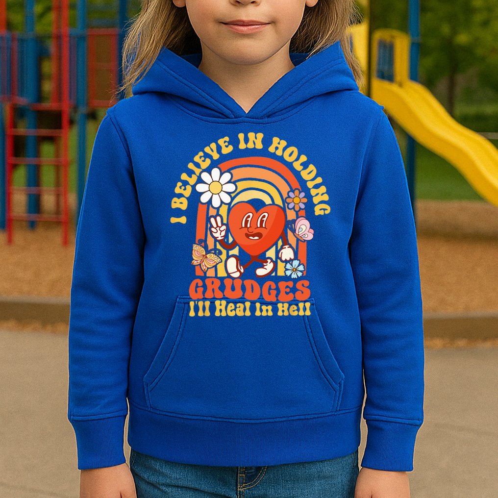 I Believe In Holding Grudges Ill Heal In Hell Rainbow Heart Kids Hoodie