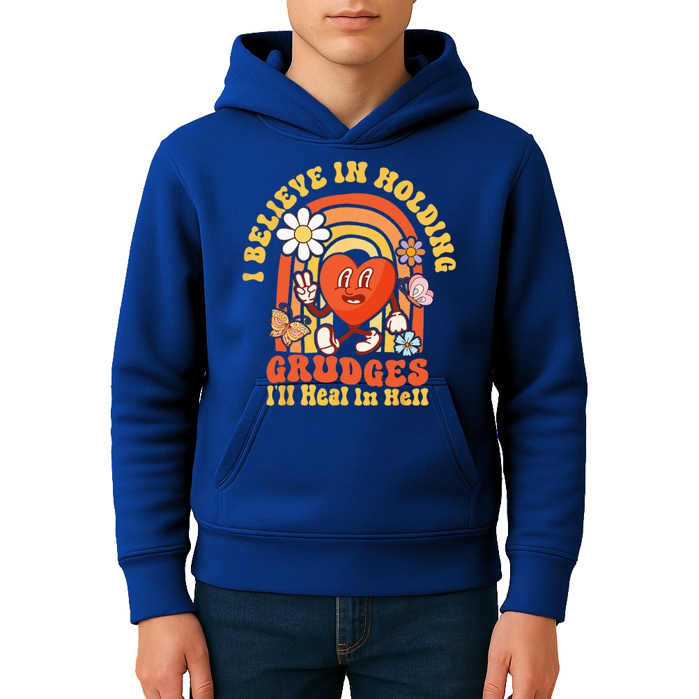 I Believe In Holding Grudges Ill Heal In Hell Rainbow Heart Kids Hoodie
