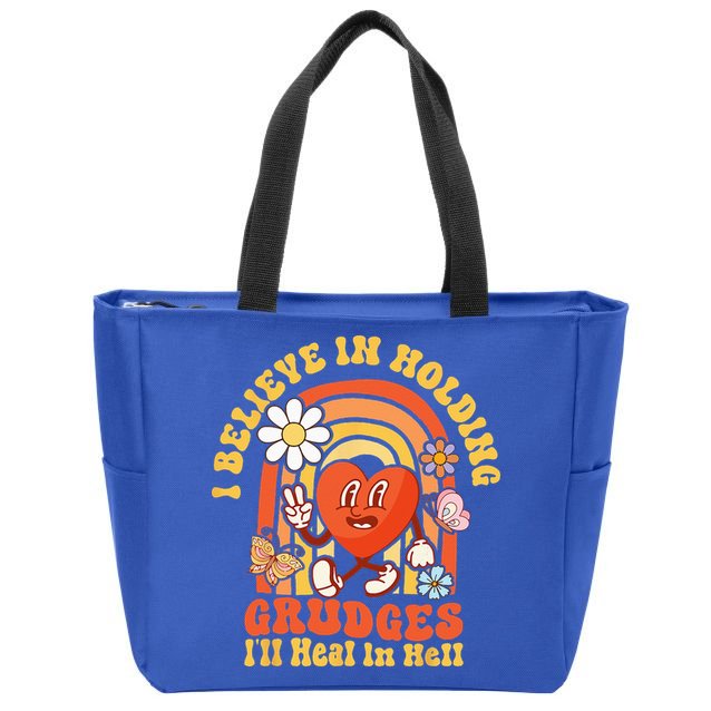 I Believe In Holding Grudges Ill Heal In Hell Rainbow Heart Zip Tote Bag