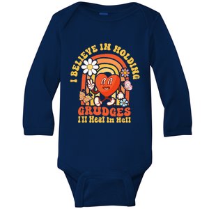 I Believe In Holding Grudges Ill Heal In Hell Rainbow Heart Baby Long Sleeve Bodysuit