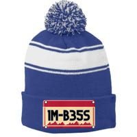 IM Bess Stripe Pom Pom Beanie