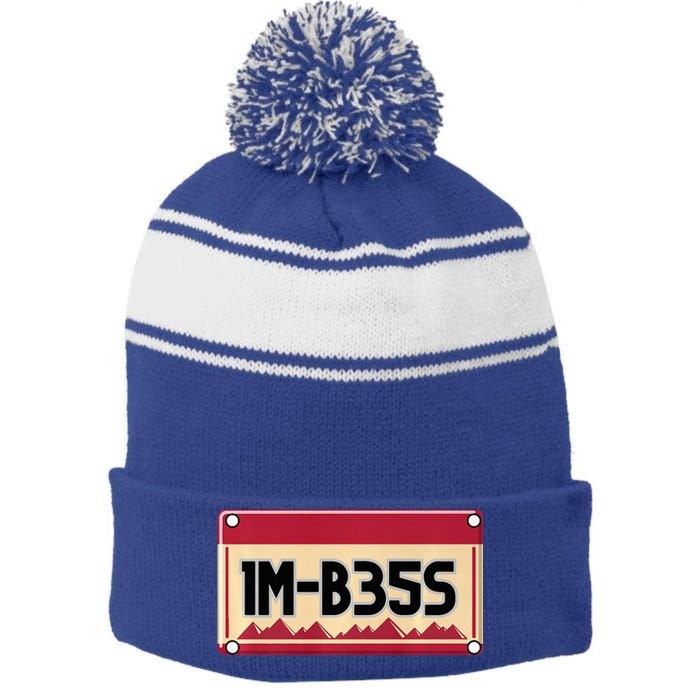 IM Bess Stripe Pom Pom Beanie