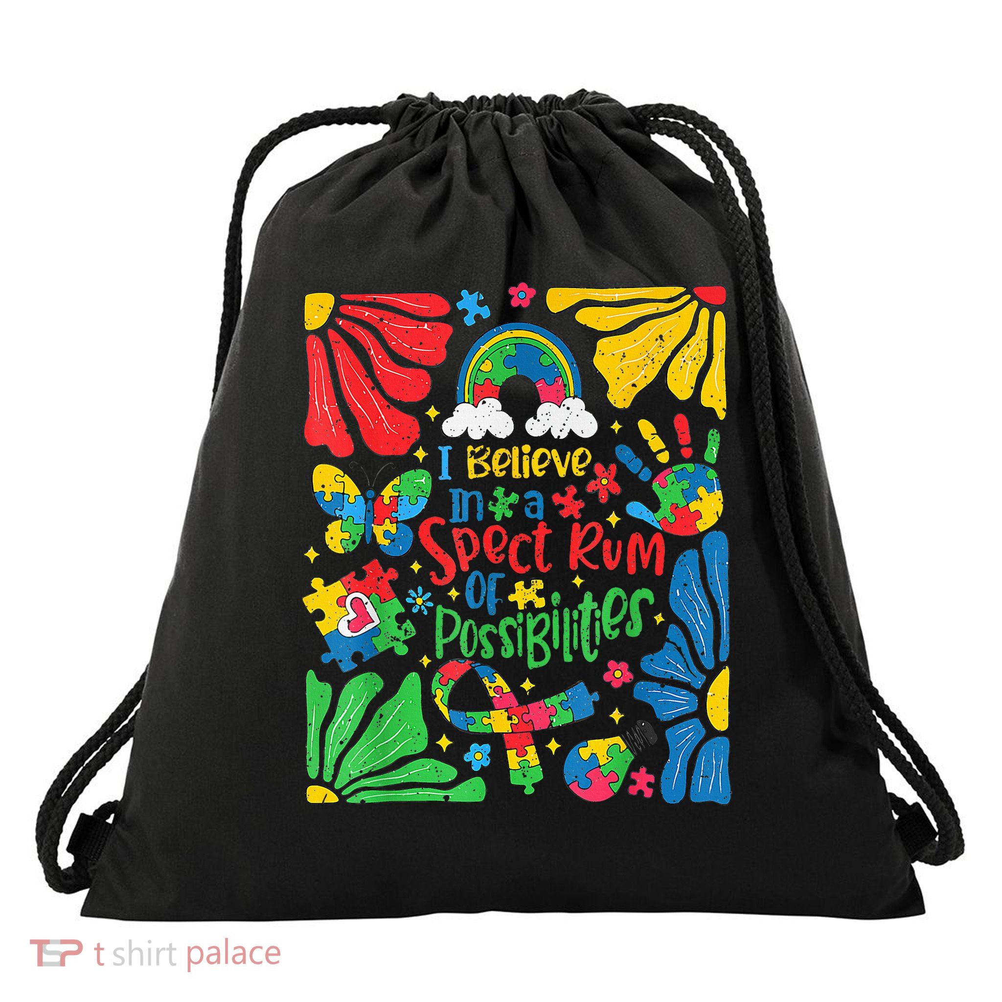 I Believe In A Spectrum Of Possibilities Autism awareness  Drawstring Bag