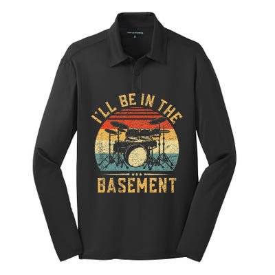 ILl Be In The Basement Drumming For Women Funny Drummer Silk Touch Performance Long Sleeve Polo