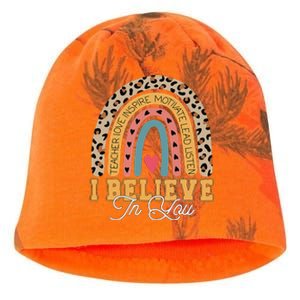 I Believe In You Rainbow Motivational Testing Day Teacher Kati - Camo Knit Beanie