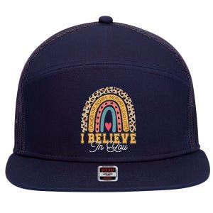 I Believe In You Rainbow Motivational Testing Day Teacher 7 Panel Mesh Trucker Snapback Hat