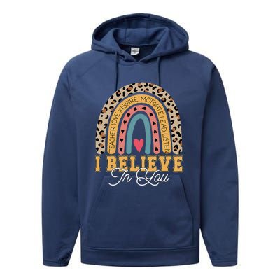 I Believe In You Rainbow Motivational Testing Day Teacher Performance Fleece Hoodie