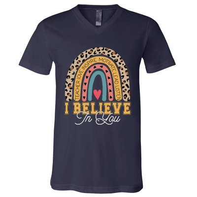 I Believe In You Rainbow Motivational Testing Day Teacher V-Neck T-Shirt