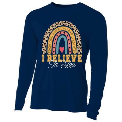 I Believe In You Rainbow Motivational Testing Day Teacher Cooling Performance Long Sleeve Crew