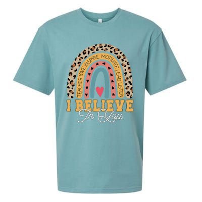 I Believe In You Rainbow Motivational Testing Day Teacher Sueded Cloud Jersey T-Shirt