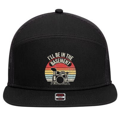 ILl Be In The Basement Drum Set Retro Vibe 7 Panel Mesh Trucker Snapback Hat