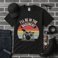 ILl Be In The Basement Drum Set Retro Vibe Tall T-Shirt