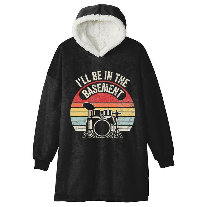 ILl Be In The Basement Drum Set Retro Vibe Hooded Wearable Blanket