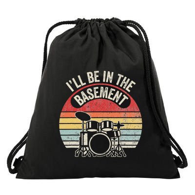 ILl Be In The Basement Drum Set Retro Vibe Drawstring Bag