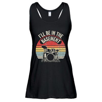 ILl Be In The Basement Drum Set Retro Vibe Ladies Essential Flowy Tank