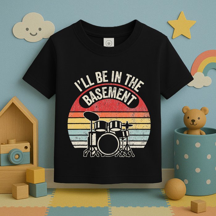 ILl Be In The Basement Drum Set Retro Vibe Toddler T-Shirt