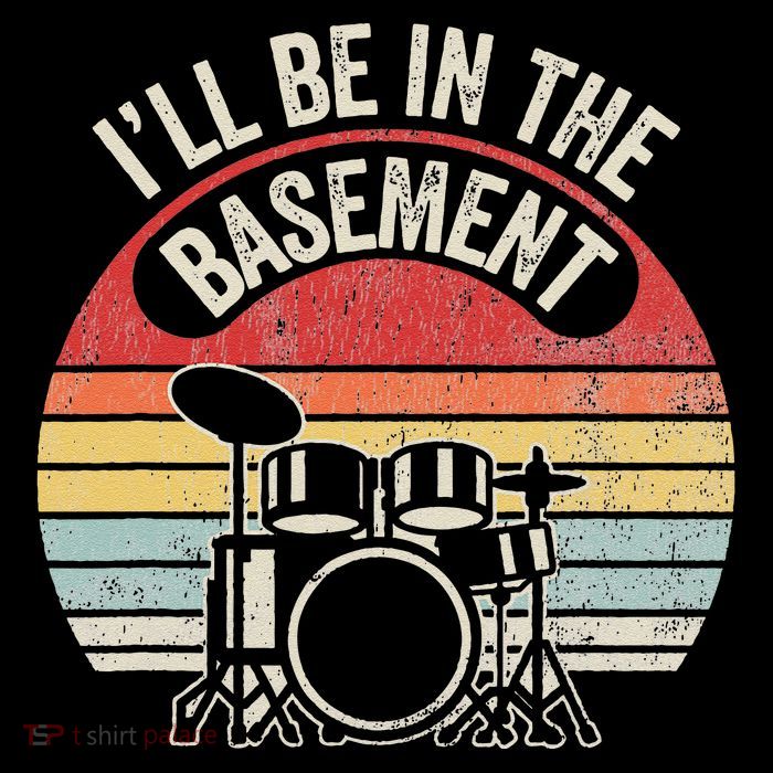 ILl Be In The Basement Drum Set Retro Vibe Women's V-Neck T-Shirt