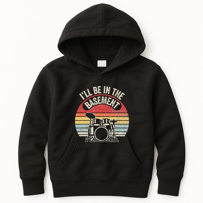 ILl Be In The Basement Drum Set Retro Vibe Kids Hoodie
