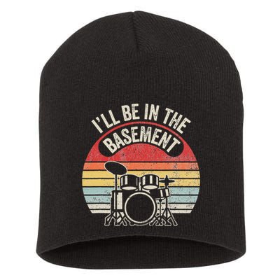 ILl Be In The Basement Drum Set Retro Vibe Short Acrylic Beanie