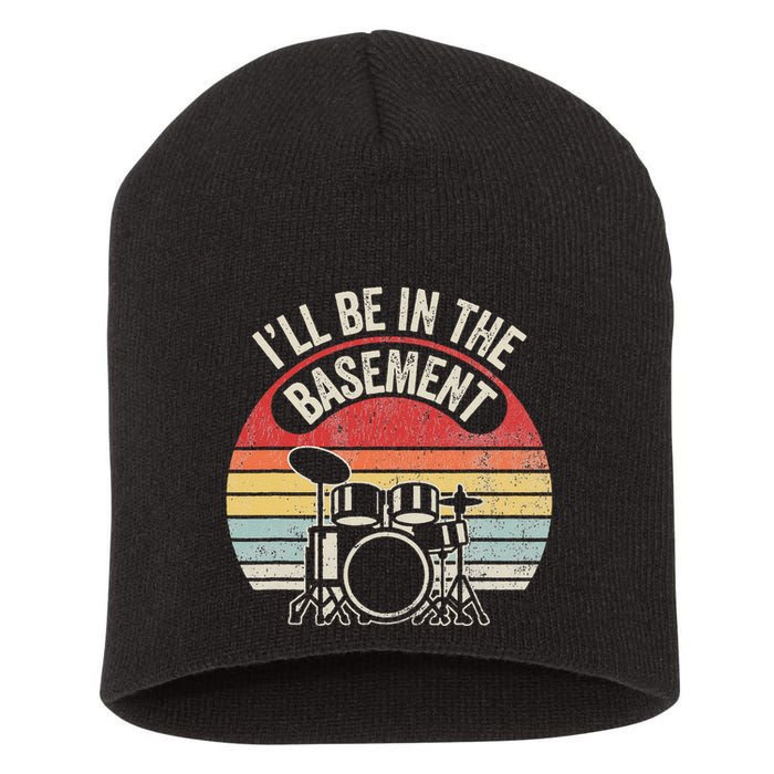 ILl Be In The Basement Drum Set Retro Vibe Short Acrylic Beanie