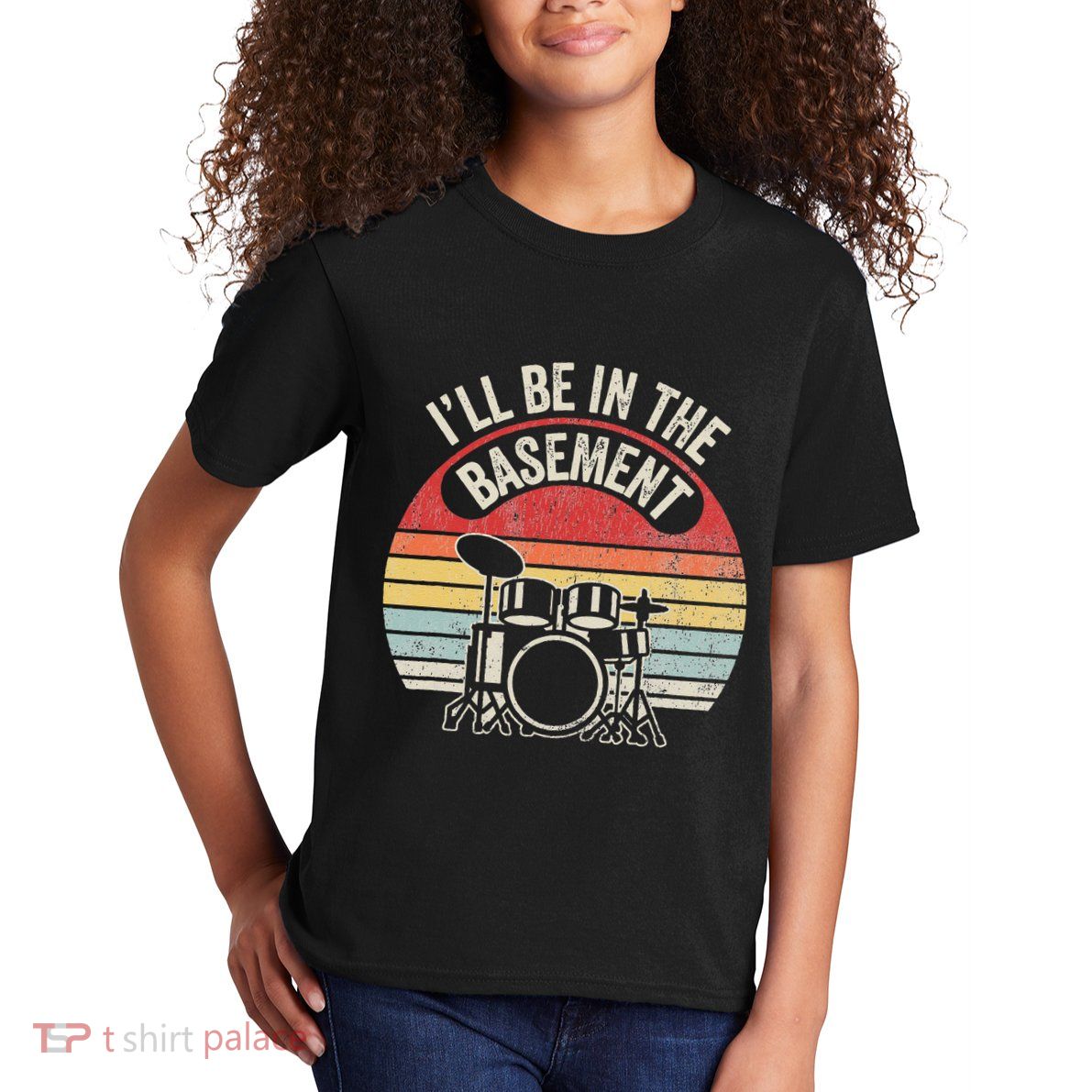 ILl Be In The Basement Drum Set Retro Vibe Kids T-Shirt