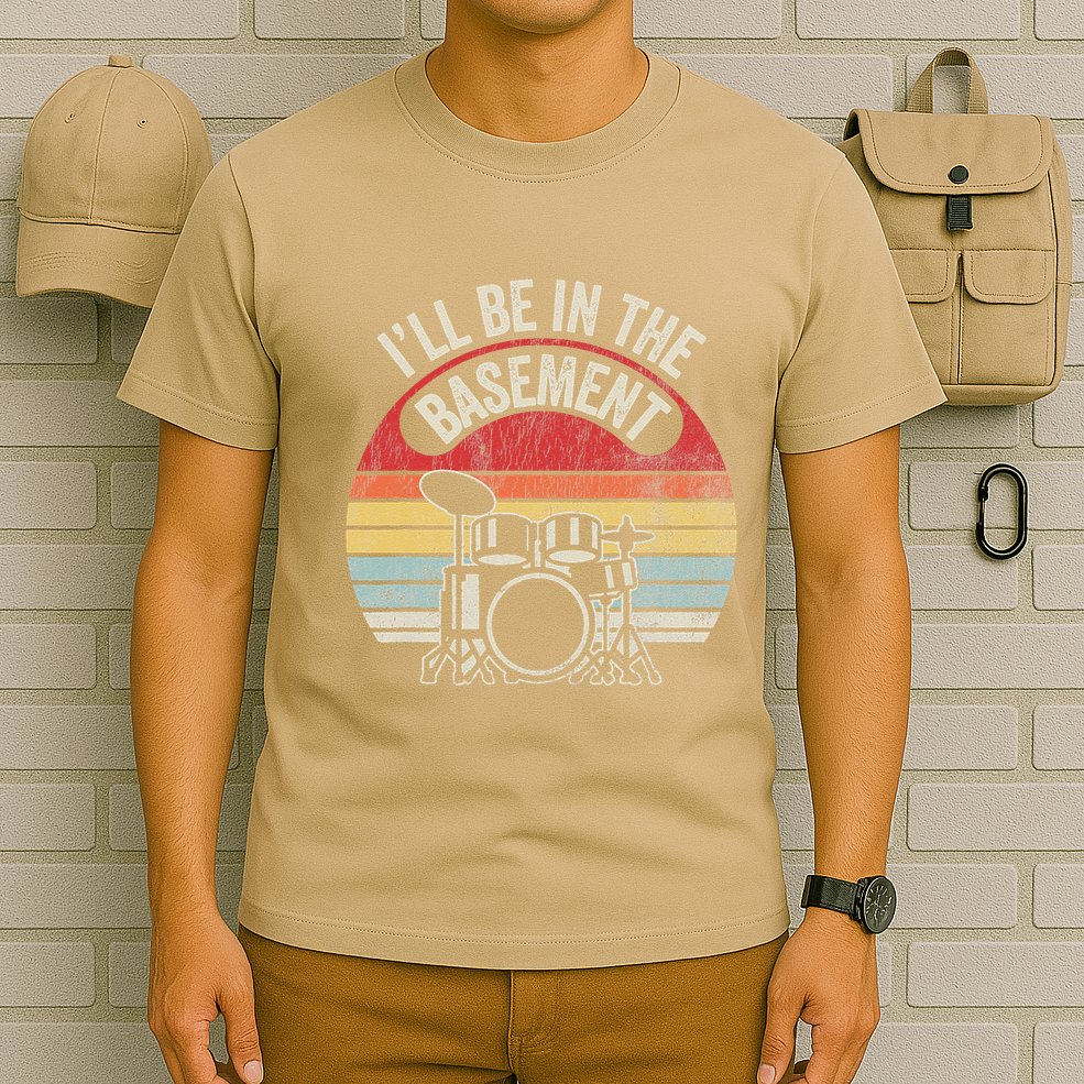 ILl Be In The Basement Drum Set Retro Vibe T-Shirt
