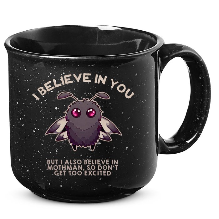 I Believe In You But I Also Believe In Mothman Funny Cryptid 15oz Campfire Ceramic Mug