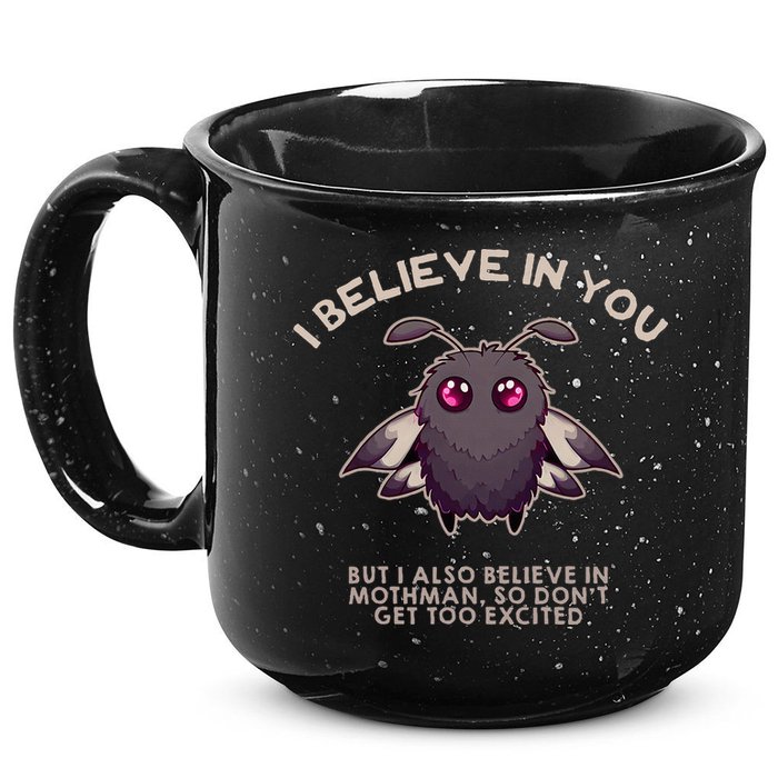 I Believe In You But I Also Believe In Mothman Funny Cryptid 15oz Campfire Ceramic Mug