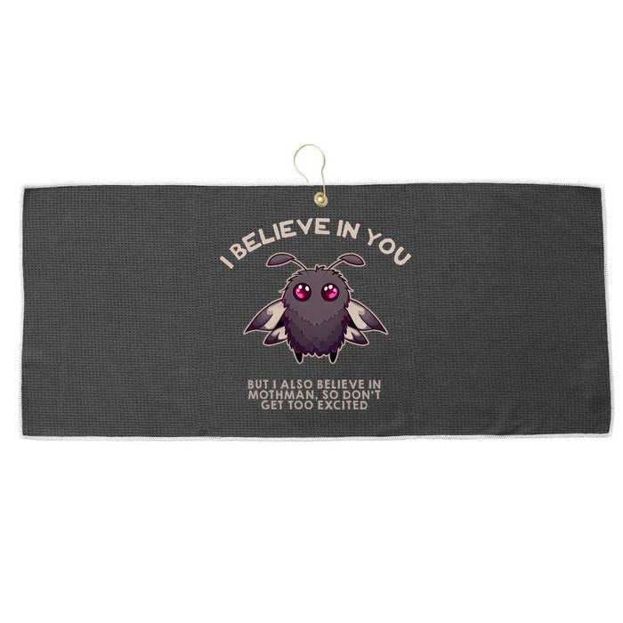 I Believe In You But I Also Believe In Mothman Funny Cryptid Large Microfiber Waffle Golf Towel